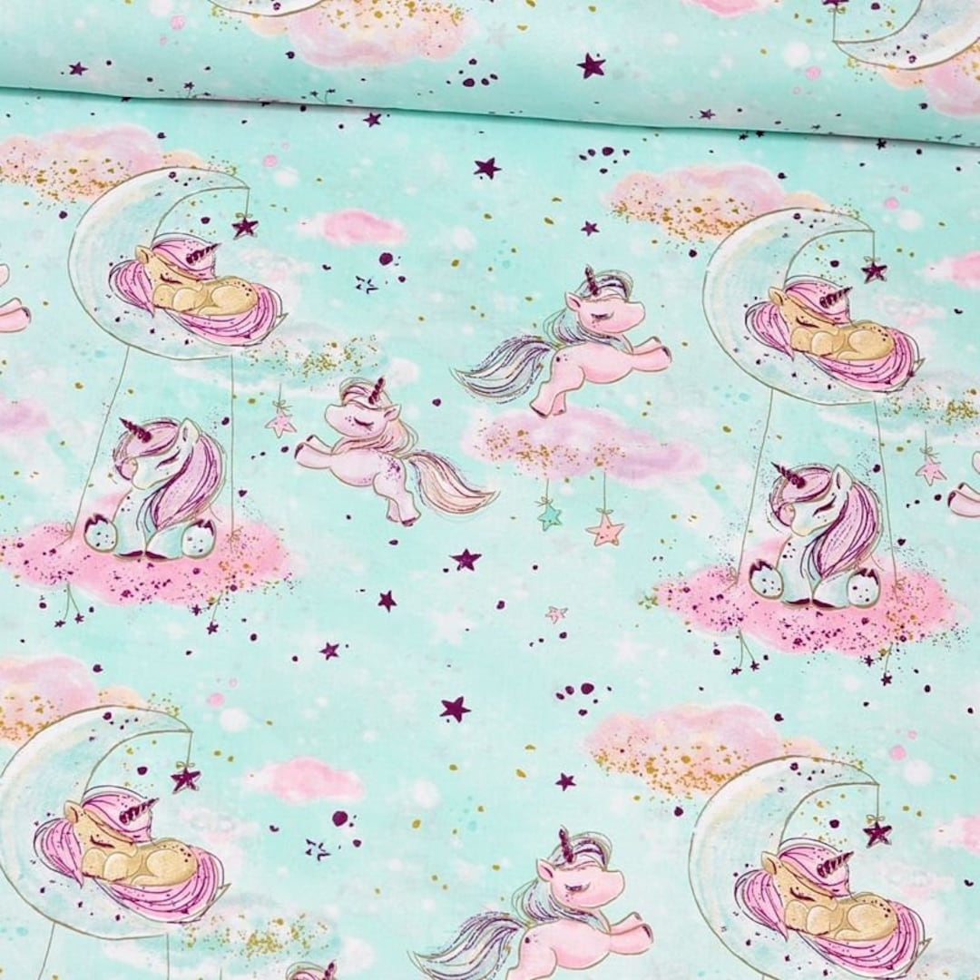 Pink Unicorn Fabric by the Yard, Blue Cotton With My Little Pony Print ...