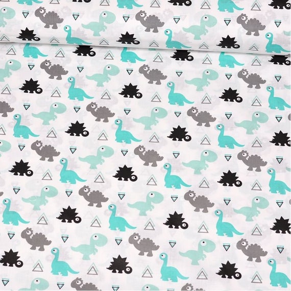 Cotton Fabric, Mint Dinosaur Fabric, Dino Animal Modern Nursery, Baby Sewing  Fabric by the Yard 