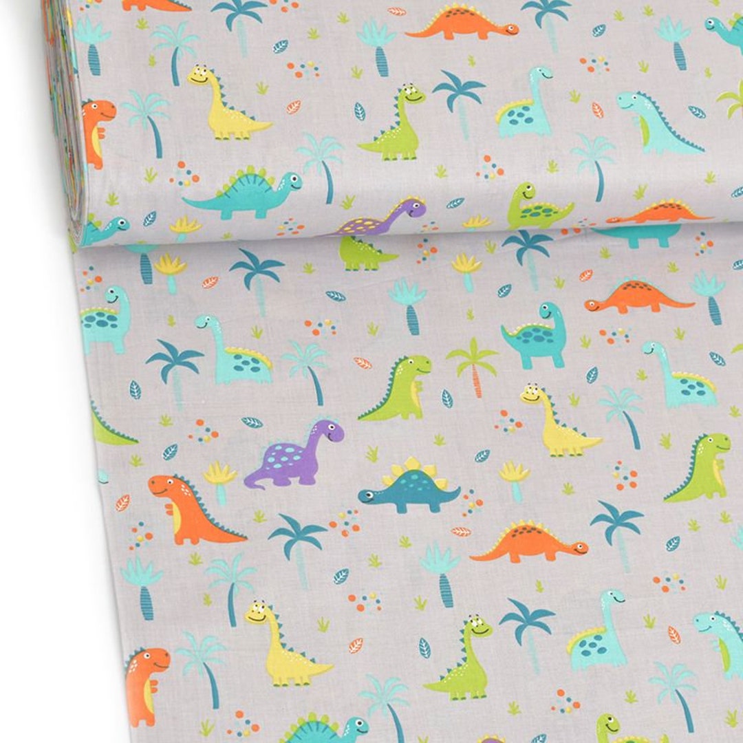 Cute Dinosaurs Fabric, Dinosaur Cotton by the Yard, Kids Cotton Fabric ...