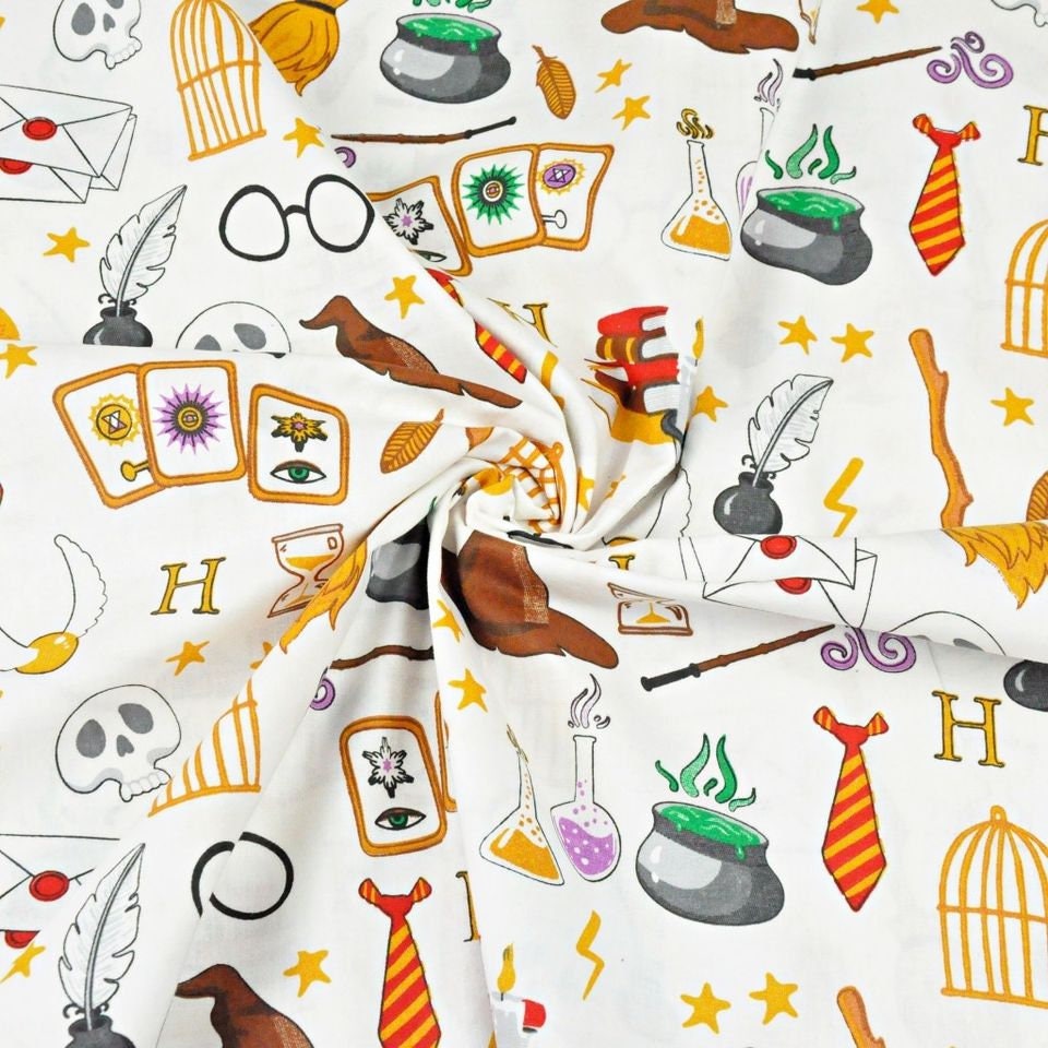 Harry Potter Cotton Fabric by the Yard Sorting Hat Hedwig Etsy