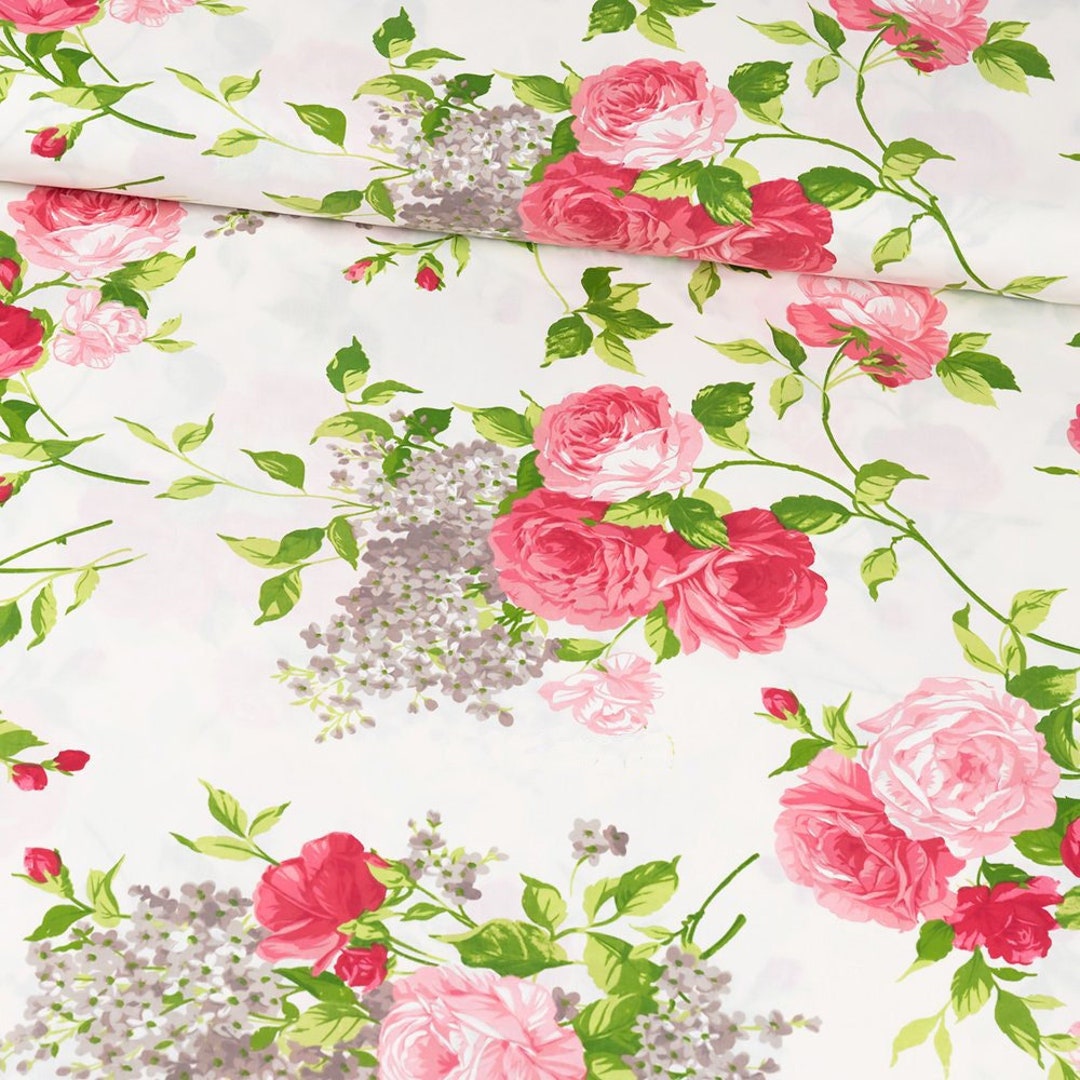Paper Roses Fabric Pink Roses Floral Cotton Fabric by the Yard - Etsy