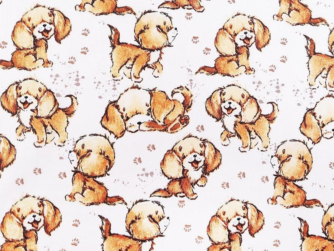 Puppies Fabric, Cute Dog Fabric, Baby Animals Printed Animal Fabric