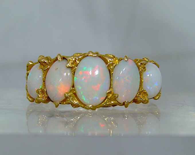 Vintage 9ct Gold Five Natural Opal Ring - Etsy