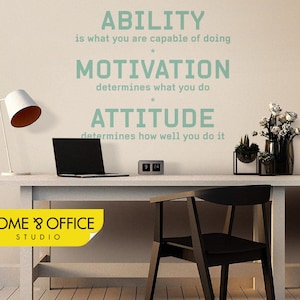 Ability Motivation Attitude Decal, Office Decal, gym wall vinyl decal, training wall decor, motivational quote, workout motivation. WD082.