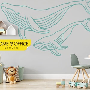 Whale Wall Decal, Geometrische Walvis Sticker, Whale Decal, Geometrisch, Muur Decor Woonkamer, Muur Sticker, Kids Decal, Animal Sticker. WD085.