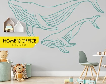 Whale Wall Decal, Geometric Whale Sticker, Whale Decal, Geometric, Wall Decor Living Room, Wall Decal, Kids Decal, Animal Sticker. WD085.