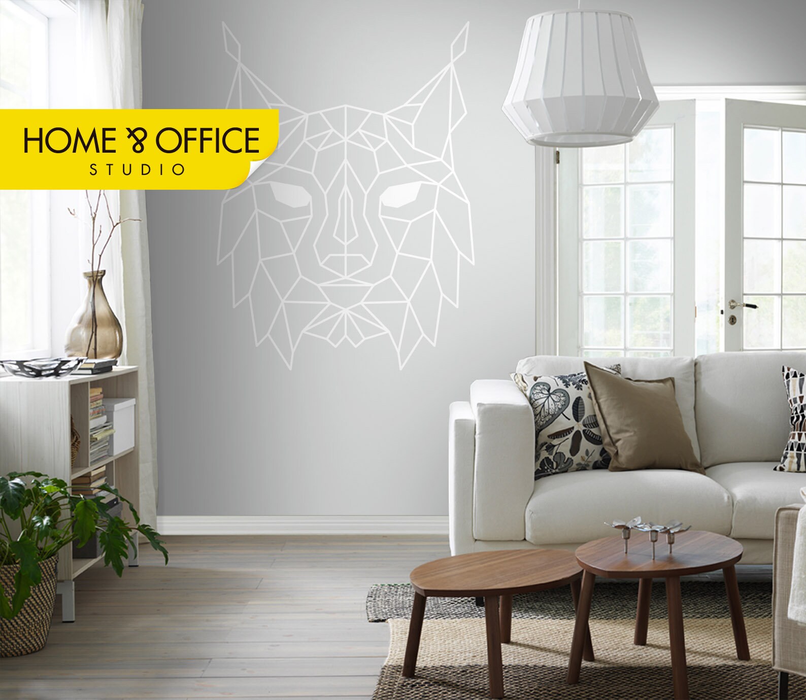Lynx Wall Decal, Geometric Lynx Head Sticker, Feline Face Decal, Geometric Shape Lynx, Lynx Head Wall Decor, Home Decor, Wall. SKU: WD060