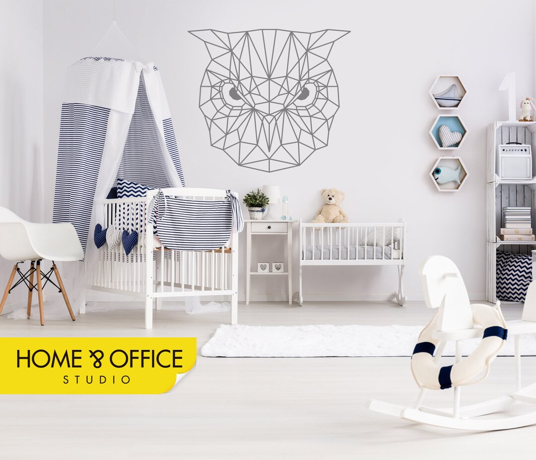 Owl Wall Decal, Geometric Owl Head Sticker, Owl Head Wall Decor, Home ...