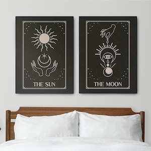 Die Sonne und der Mond Tarot Set von 2 Poster, Tarot Kunstdrucke, himmlische Wandkunst, Mond & Sonne Boho Wanddekoration, Mond Geschenk *DIGITAL DOWNLOAD*