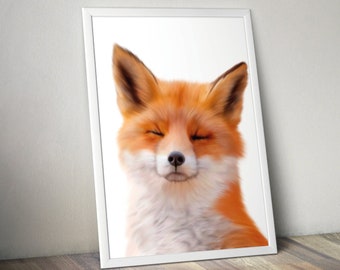 Fox Woodland Animal Wall Art Print, Vivero Granja Animales Home Decor, Imprimible Red Fox Poster, Adorable Cuddly Baby Animal Wall Art