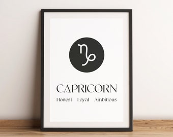 Capricorn Zodiac Star Sign Wall Art Print, Tarot Card Style Poster, Astrology Horoscope Birthday Gift, Minimalist Celestial Spiritual Decor