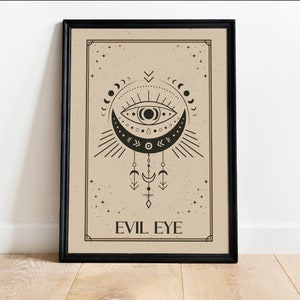 The Evil Eye Tarot Card Celestial Wall Art Poster, Boho Wall Decor, Eclectic Tarot Print, Vintage Antique Magic Moon Gift *DIGITAL DOWNLOAD*