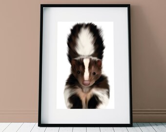 Skunk Print, Woodland Animal Wall Art, Woodland Nursery, Skunk Poster, Printable Art, Farm Animals Print, Black and White Print, A1 Poster