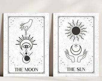 Sun and Moon Tarot Art Print Set: Celestial Boho Wall Decor (Digital Download)