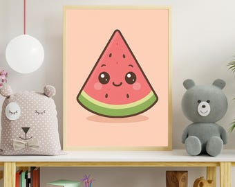 Kawaii Wassermelone Print - Verspieltes Kinderzimmer Poster (Digitaler Download)
