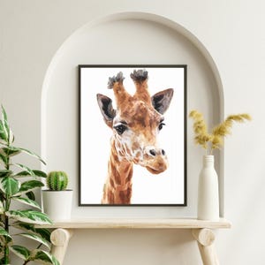 Arte de pared imprimible de jirafa, estampado de animales de safari en acuarela, decoración bohemia para guardería, póster de vida silvestre de la jungla, regalo, descarga digital instantánea A1-A5