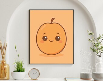 Kawaii Orange Wall Art – Cute Citrus Fruit Digital Print for Kitchen, Nursery or Kids Room – Fun Summer Poster Instant Download
