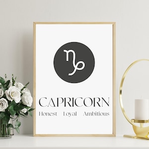 Capricorn Zodiac Star Sign Wall Art Print, Tarot Card Style Poster, Astrology Horoscope Birthday Gift, Minimalist Celestial Spiritual Decor