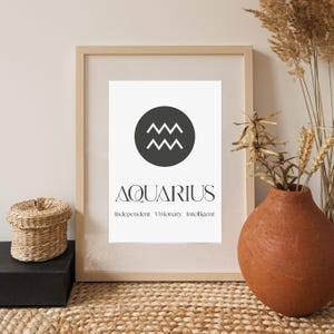 Impression d'art mural signe astrologique Verseau, affiche de style carte de tarot, cadeaux d'anniversaire astrologie horoscope, impressions spirituelles célestes minimalistes