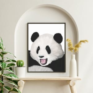 Cute Baby Panda Digital Print, Nursery Wall Art Instant Download, Animal Decor for Baby Room, Jungle Kids Room Poster, Black and White Bear