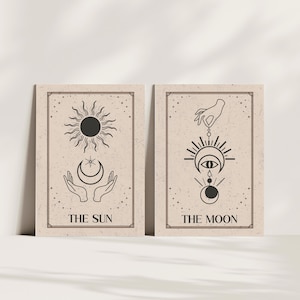 Die Sonne und der Mond Tarot Set von 2 Poster, Tarot Kunstdrucke, himmlische Wandkunst, Mond & Sonne Boho Wanddekoration, Mond Geschenk *DIGITAL DOWNLOAD*
