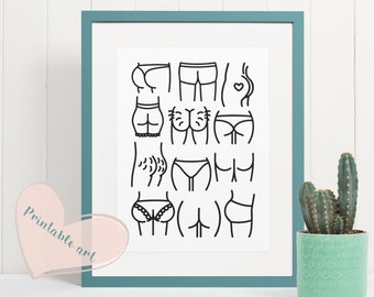 Funny butts bums bathroom wall art, 20 sizes, cm, inches, digital print, printable art, wall decor, gift, bathroom art, funny, butt, toilet