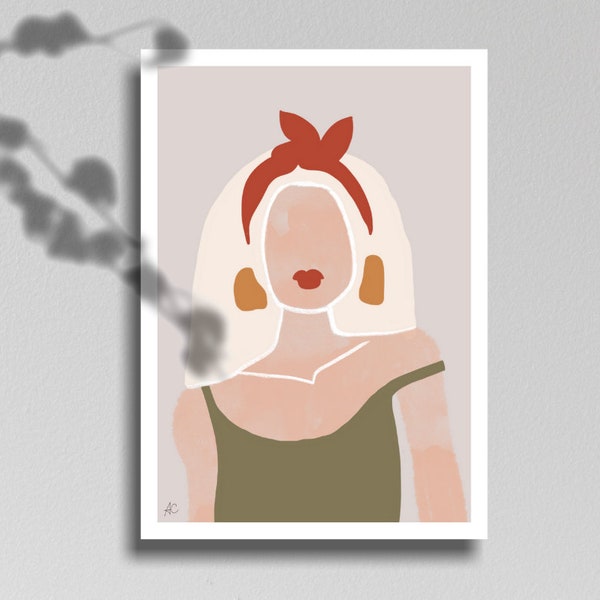 Blond woman with hairband art print, fall, autumn, abstract, digital print, printable art, wall art, wall decor, fashion print, abstract