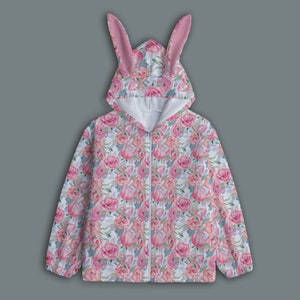 Spring Hoodie, Flower Jumper, Floral Sweater, Bunny Ear Hoodie, Yume Kawaii, Harajuku Jacket, Gyaruo Style, Androgynous Clothing