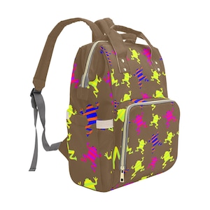 Neon Frogs Backpack, Goblincore Bag, Fairycore Rucksack, Cute Frog Things, Gift for Nature Lover, Forestpunk Accessory