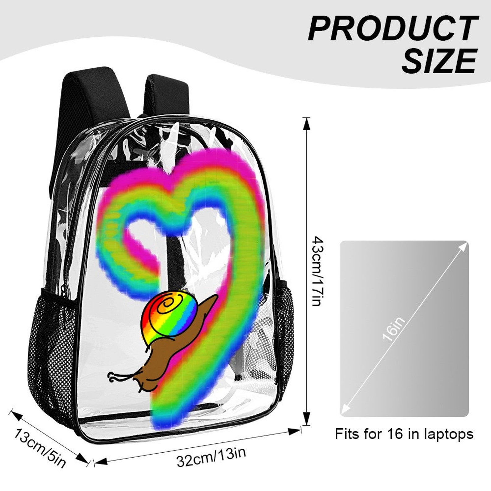 Pride Snail Backpack, Transparent Bag, 17 Inch Rucksack, Lovecore ...