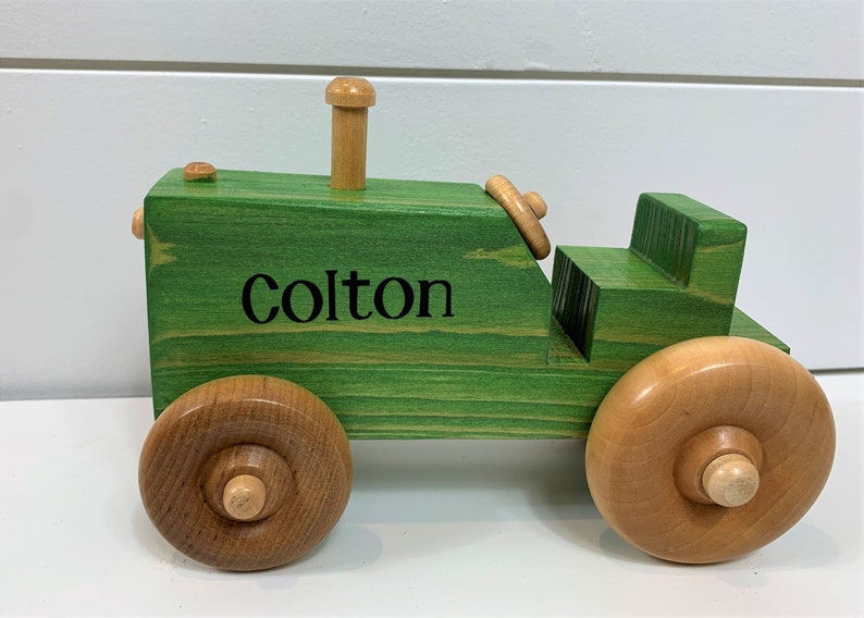 Handmade Personalized Wooden Tractor, Red, Blue, Green, Orange, White, Pink image 3