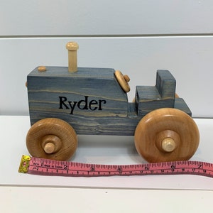 Handmade Personalized Wooden Tractor, Red, Blue, Green, Orange, White, Pink image 7
