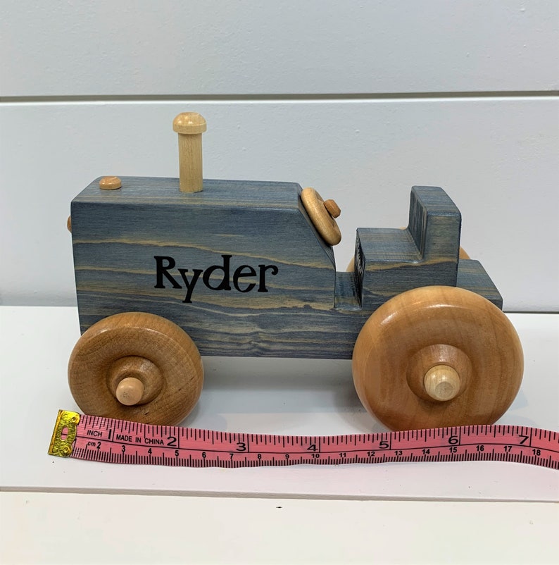 Handmade Personalized Wooden Tractor, Red, Blue, Green, Orange, White, Pink image 7