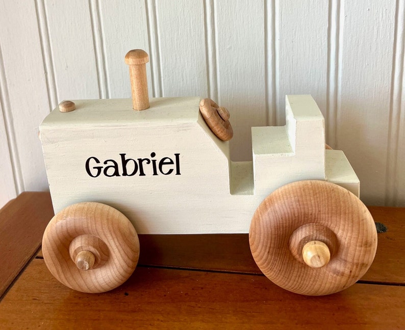 Handmade Personalized Wooden Tractor, Red, Blue, Green, Orange, White, Pink image 9