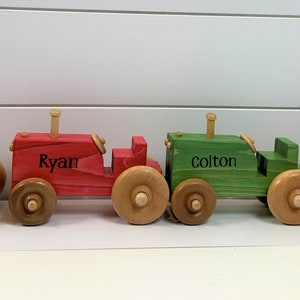 Handmade Personalized Wooden Tractor, Red, Blue, Green, Orange, White, Pink image 2