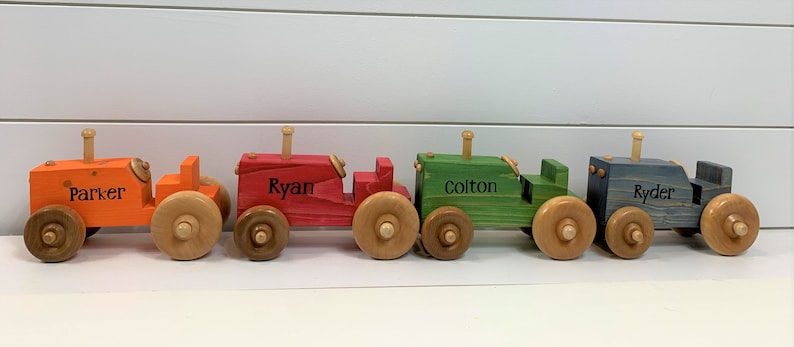 Handmade Personalized Wooden Tractor, Red, Blue, Green, Orange, White, Pink image 2