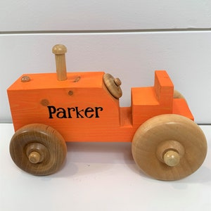 Handmade Personalized Wooden Tractor, Red, Blue, Green, Orange, White, Pink image 6