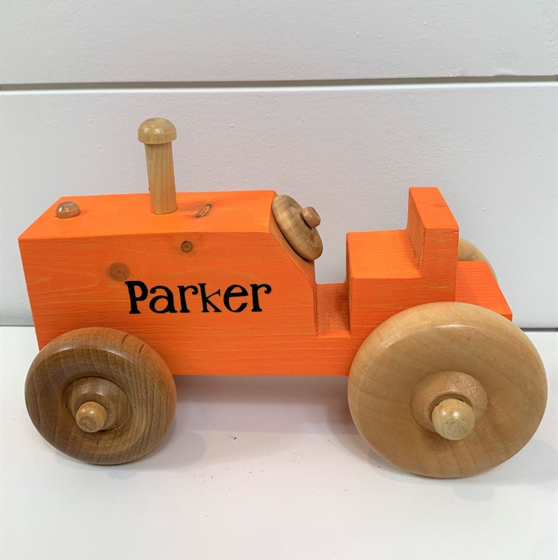 Handmade Personalized Wooden Tractor, Red, Blue, Green, Orange, White, Pink image 6