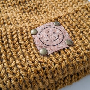 Handknit Beanie for Men - Personalized Cork Patch - Warm Winter Hat ...
