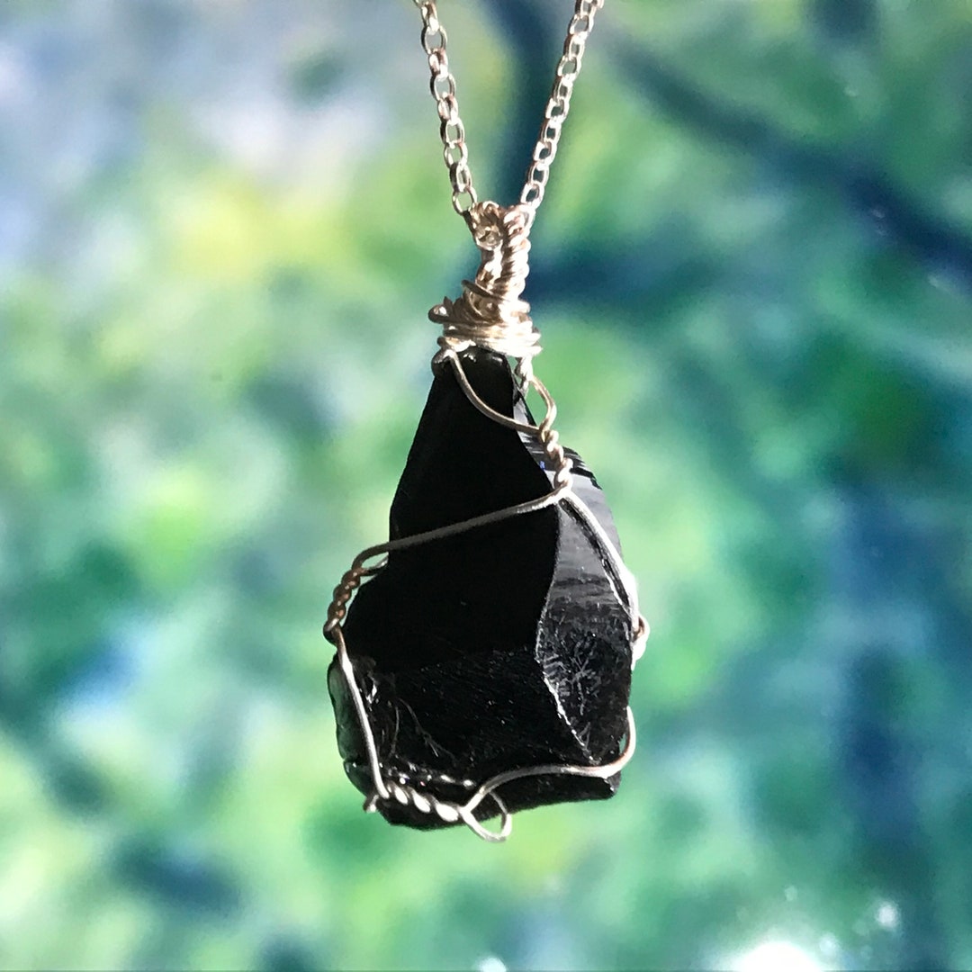 Black Obsidian Necklace 925 Sterling Silver Etsy