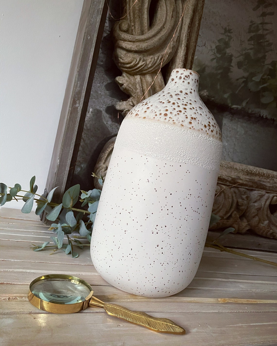 Speckled White Vase Etsy