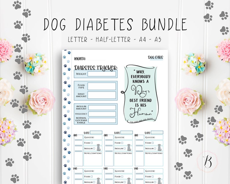 Dog Diabetes Tracker PDF Printable Planner Insert Pet Health, Weight ...