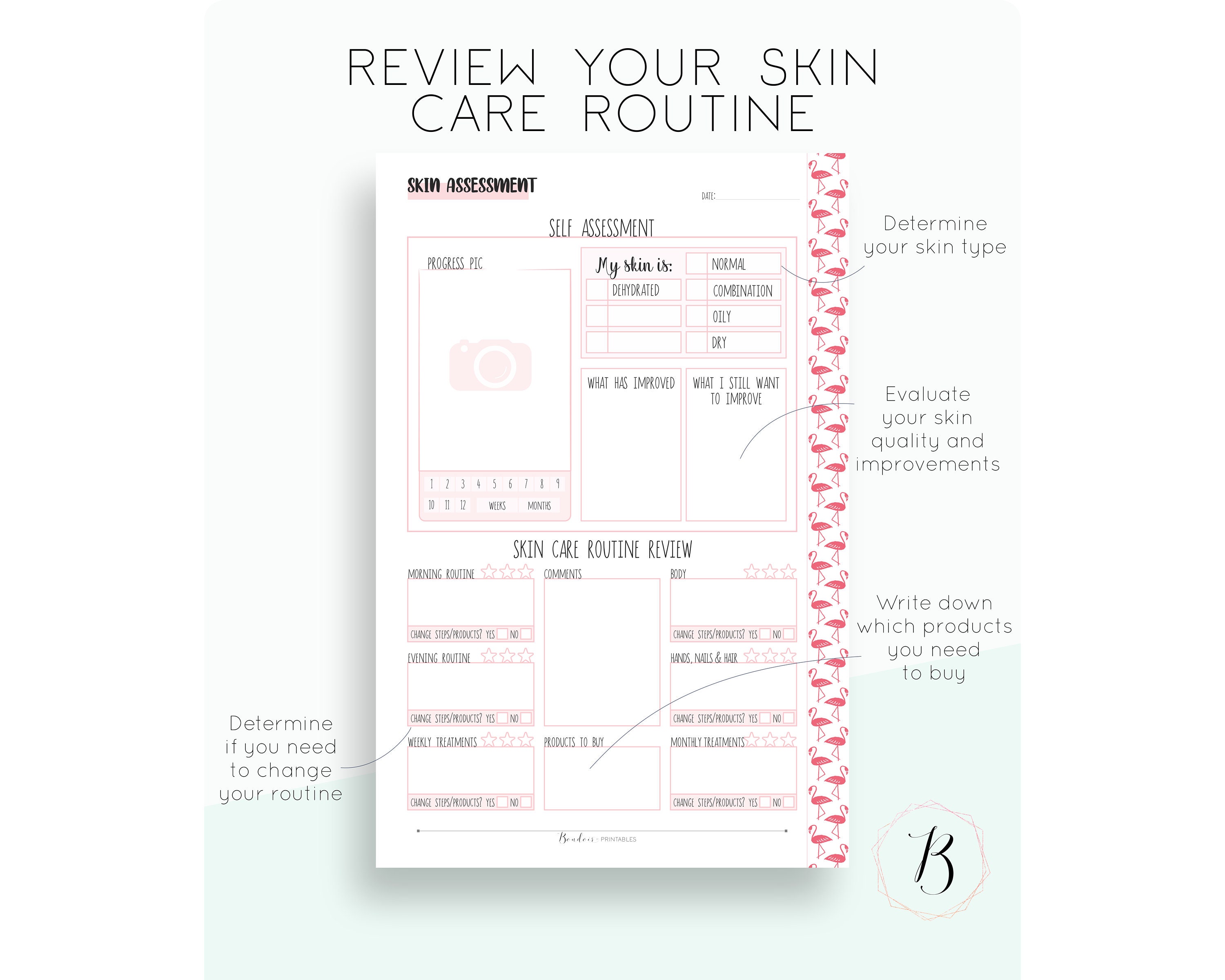 Skin Care Routine Review PDF Printable Planner Inserts Etsy España