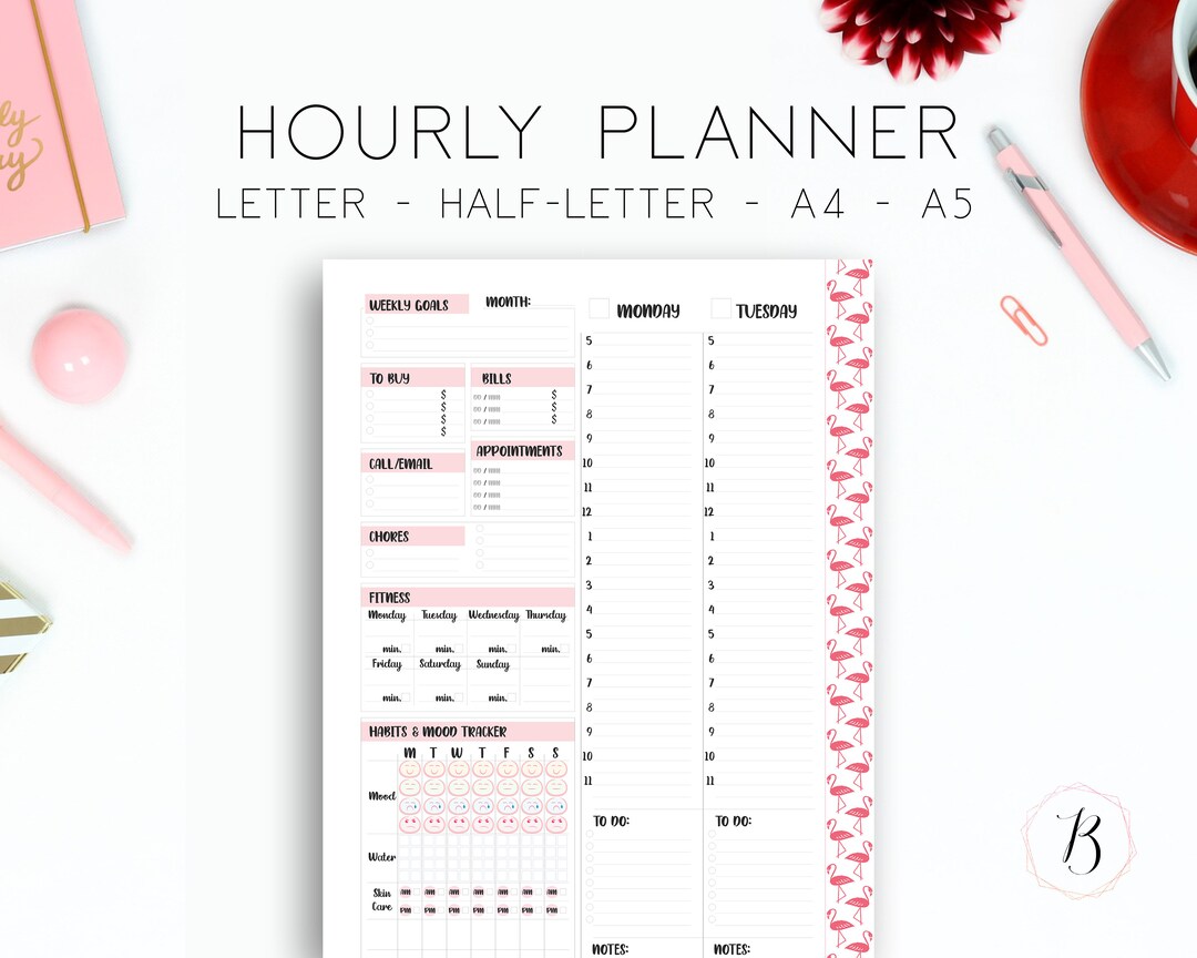 Hourly Weekly Schedule Printable PDF Planner Inserts Student Fitness ...