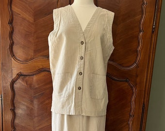 Vintage 90s Linen Vest and Midi Skirt Set Size L/XL