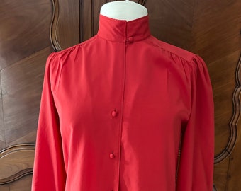 Vintage 1980s High-Neck Red Blouse Size M