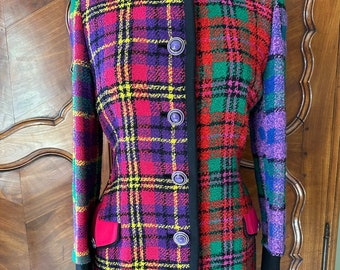 Vintage 1991 A/W GIANNI VERSACE Couture Plaid Tartan Patchwork Jacket Skirt Suit