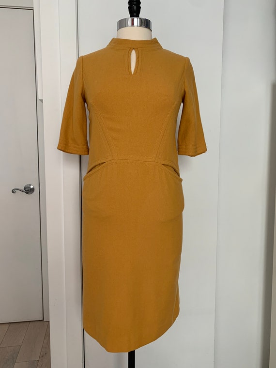 Vintage 60s Mustard Wool Dress with Pockets - image 1