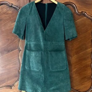 green suede dress zara Western Green Faux Suede One-Shoulder Slit Patchwork Tassel Midi Boho main image 0