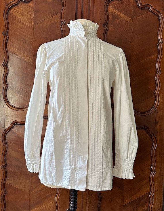 Vintage 90s Laura Ashley White Cotton Ruffle Coll… - image 1